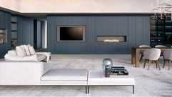 Open Concept Modern Living Room with built-in wall units. Open Concept Modern Living Room with built-in wall units.