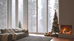 modern living room decorated for christmas